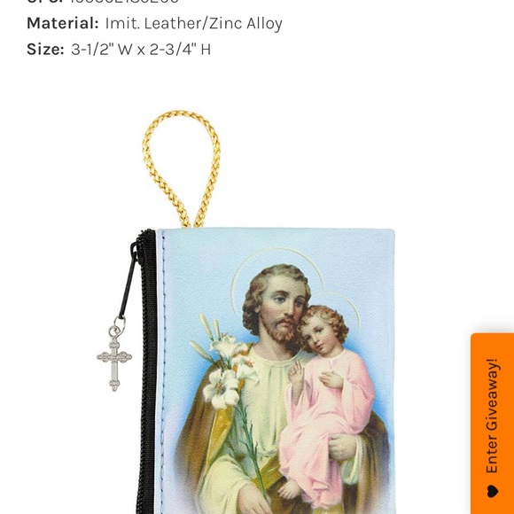 Saint Joseph and Baby Jesus small Rosary case zippered  gold loop cross charm - Picture 2 of 2